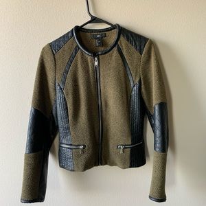 Olive green & Black H&M fitted leather jacket